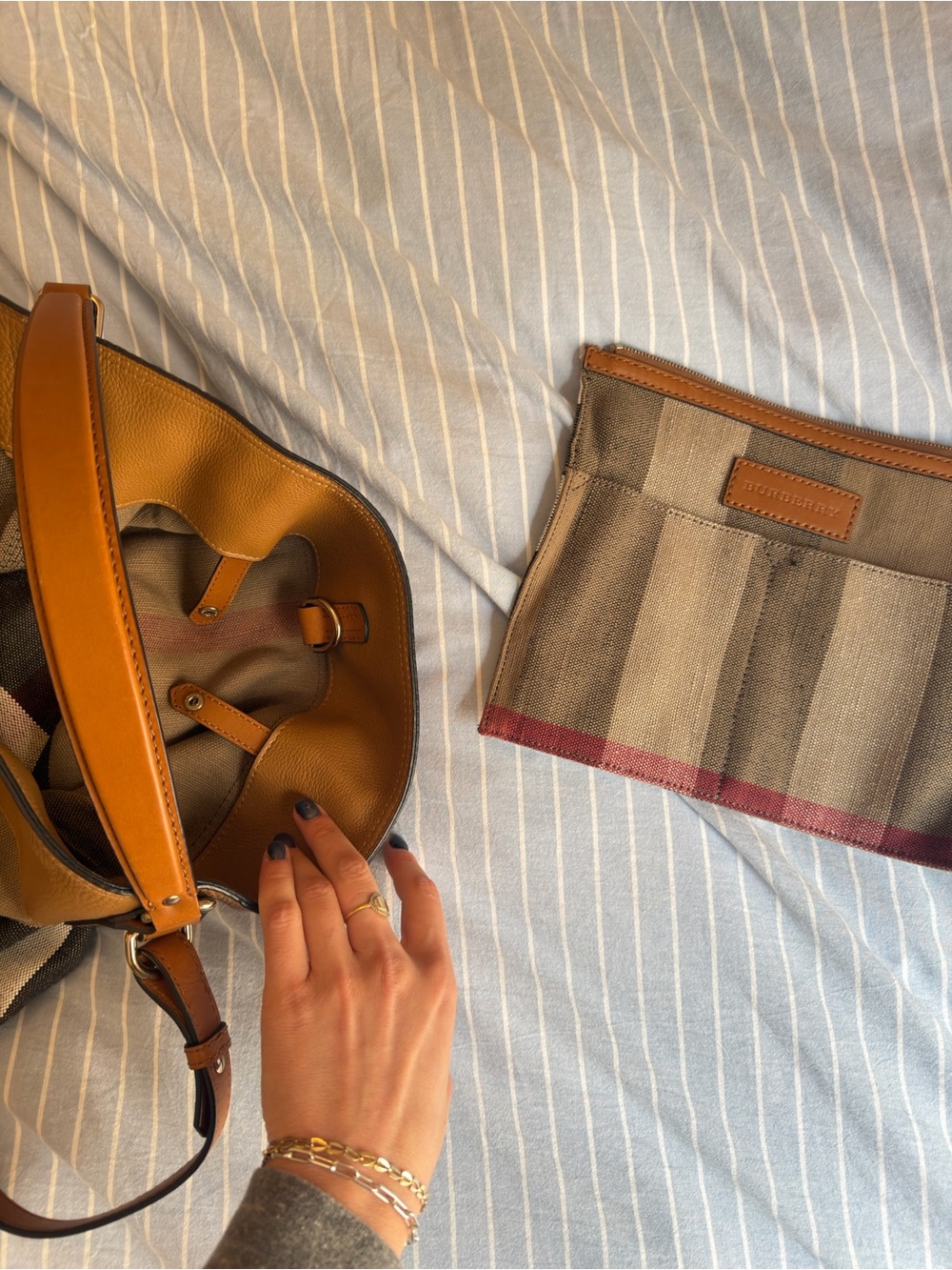Burberry Leather & Canvas Ashby Tassel Bucket Bag - Picture 7 of 10